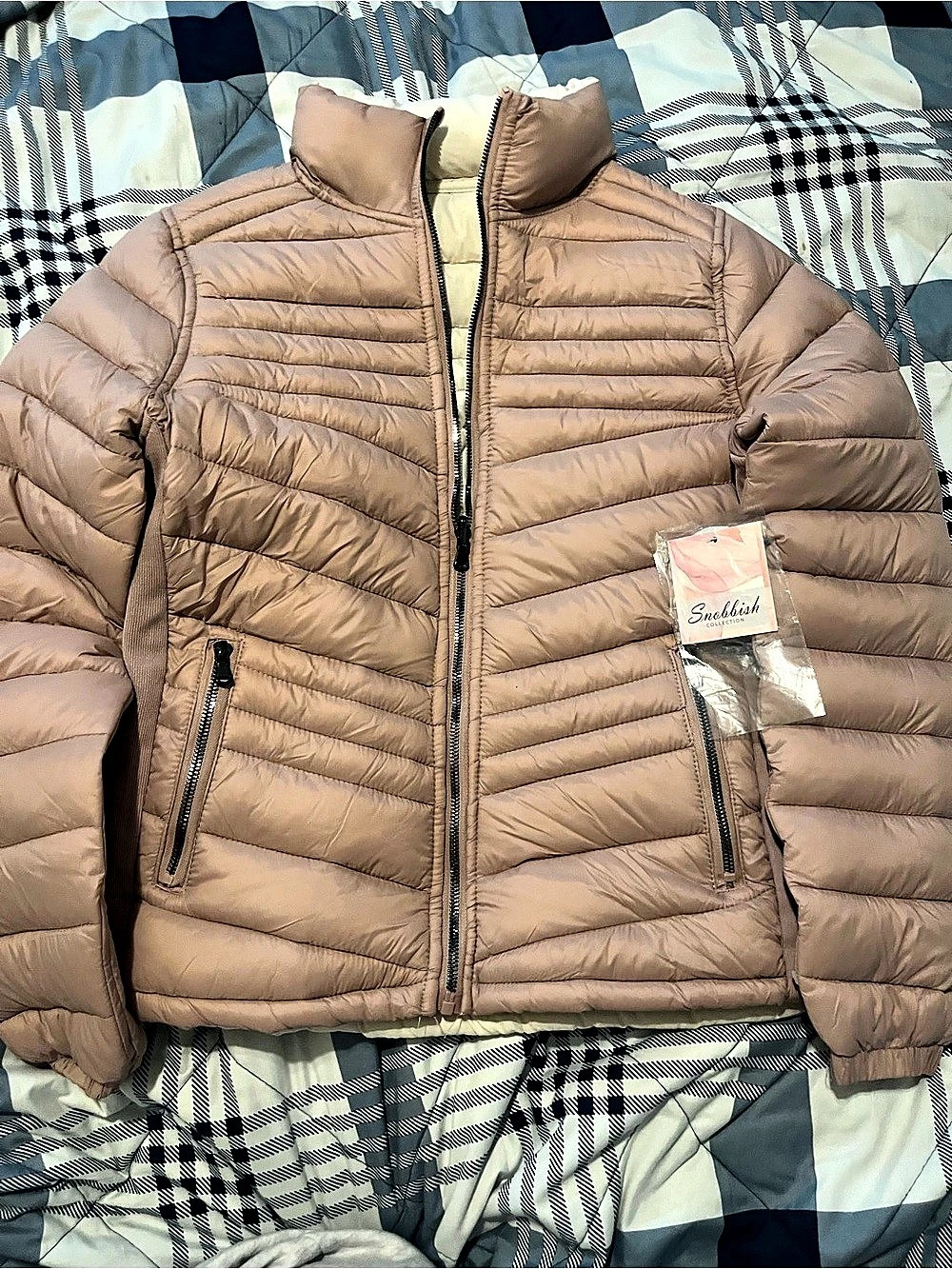 Snoobish Collection Parisian Rib Jacket Puffer Jacket in Brown Size Medium NWT